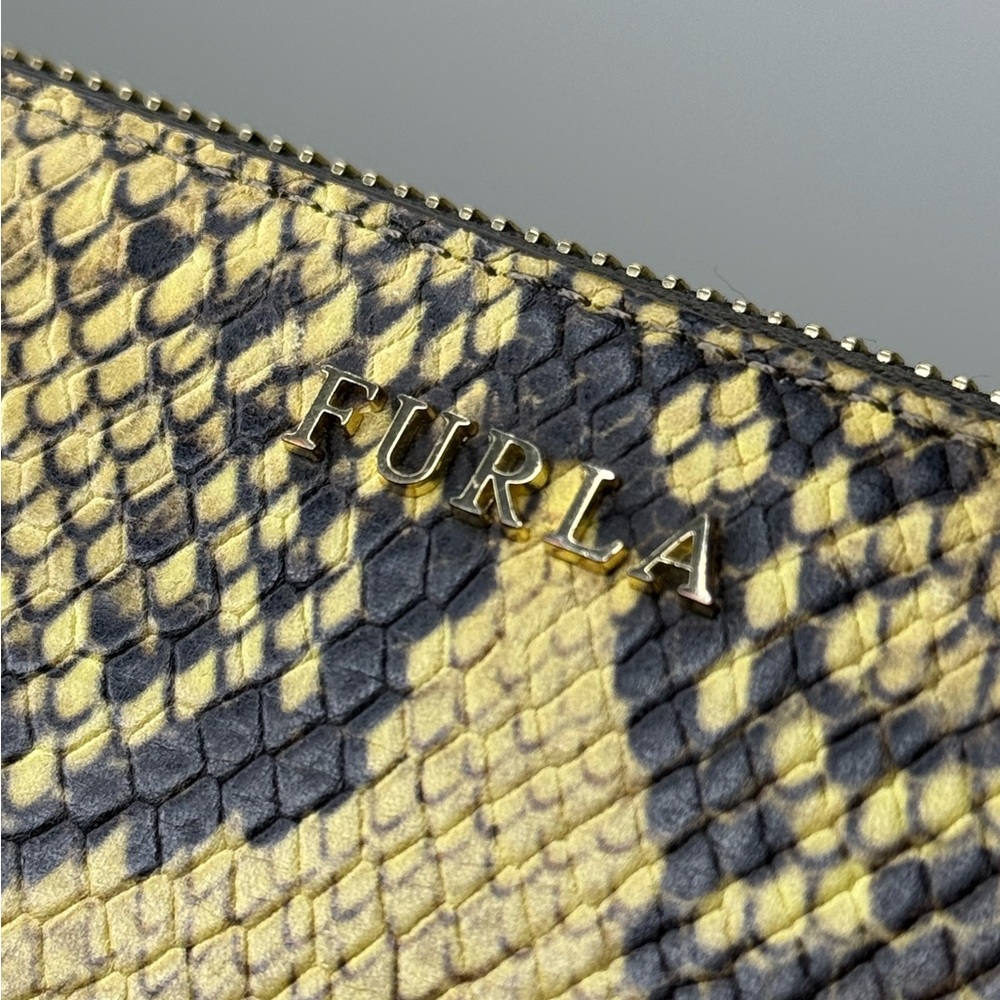 FURLA Snake Embossed Yellow Long Leather Wallet EUC - Picture 3 of 12